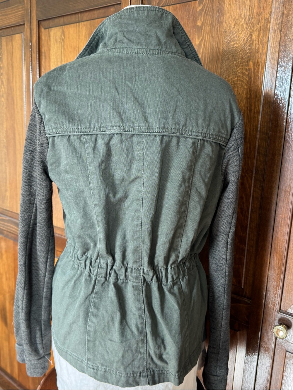 Ashley By 26 Military Utility Jacket Knit Sleeves Drawstring Olive Medium - Picture 4 of 4